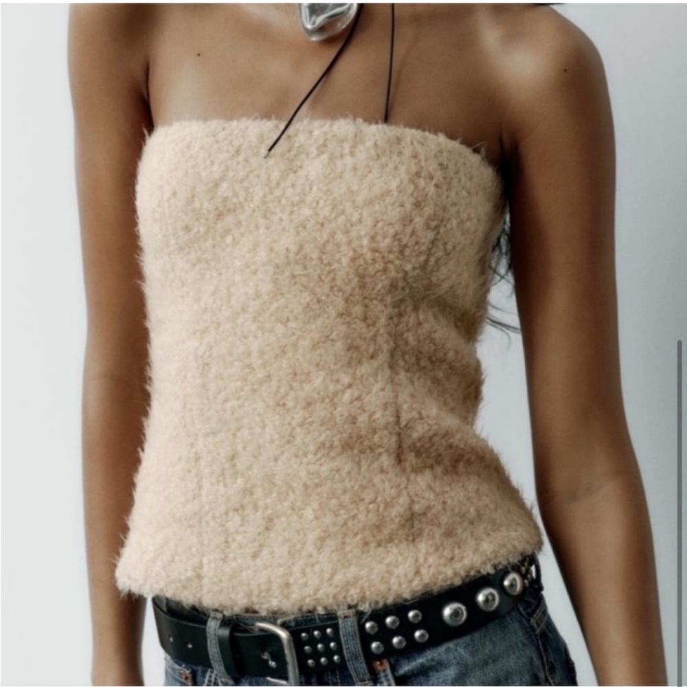 NWT Zara Sherpa Teddy Bustier Top Size XS